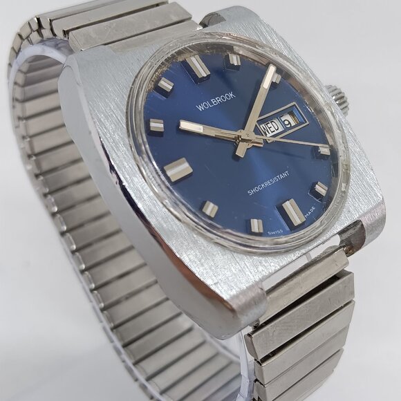 VINTAGE Wolbrook Skindiver Men's 38mm x 34mm Manual Wind Blue Dial Watch - Picture 4 of 13